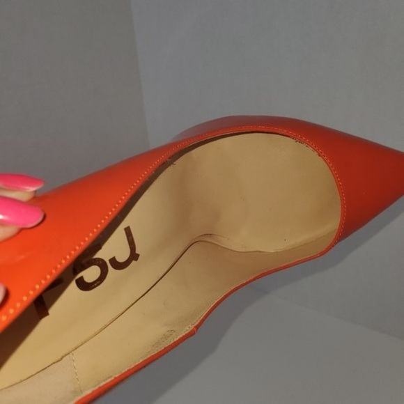 FSJ Orange Patent Leather Pointed Toe Heels Size 9 - Picture 6 of 8